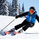 **

A beginner skier struggling to turn on a gentle, snow-covered slope. The skier is leaning too far back, skis are crossed, and the expression is one of uncertainty. Snowflakes are visible, creating a slightly blurry, action-shot feel. Focus on conveying the initial challenges of learning to ski, emphasizing the awkwardness and lack of confidence. A qualified ski instructor should be on the shot with the beginner skier.

**