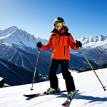 **

A dedicated ski instructor, fully clothed in professional winter attire, stands on a snowy slope, demonstrating proper skiing technique. The background features a picturesque mountain range under a clear, sunny sky. Focus on correct proportions, perfect anatomy, and a natural pose. Safe for work, appropriate content, professional, family-friendly.

**
