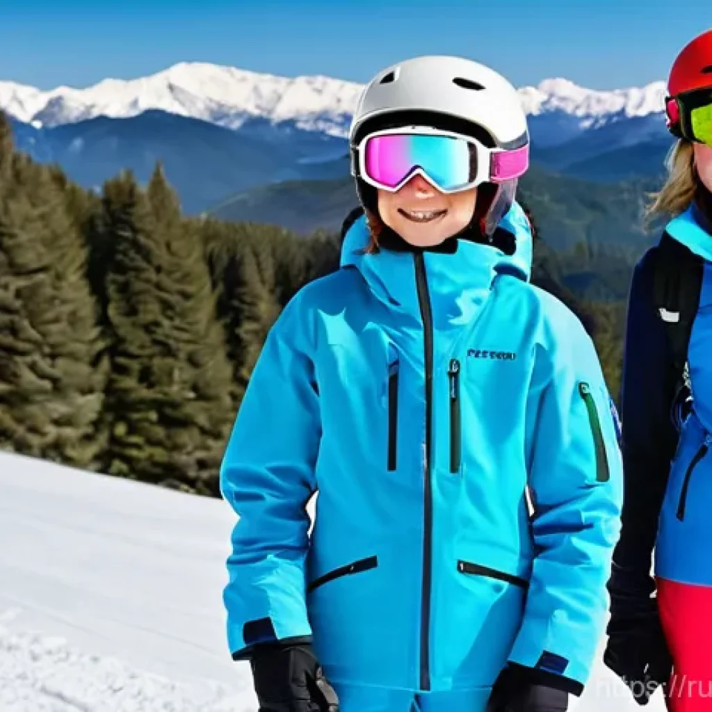 스키 강사의 자격 시험 성공 비결 - **Prompt:** A cheerful, dynamic female ski instructor, approximately 30 years old, wearing a vibrant...