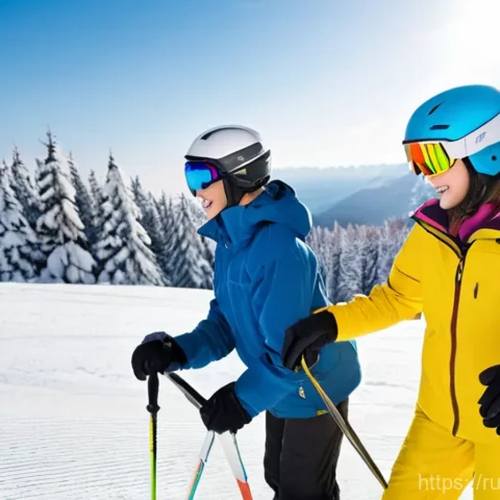 스키 강사의 실기 연습 과정 - **Prompt:** A warm and inviting scene featuring a female ski instructor patiently guiding two beginn...