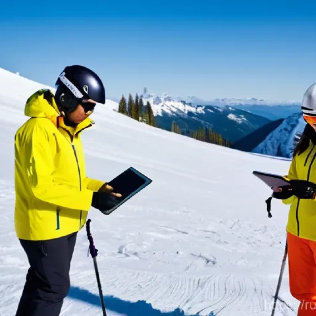 스키 강사의 팀원 간 협력 사례 - **"A team of diverse ski and snowboard instructors, both male and female, in their professional, bri...