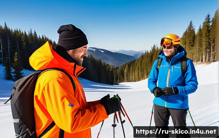 스키 강사의 업무와 학습 병행 사례 - A professional ski instructor organizing a training session on a snowy mountain slope in Russia, wea...