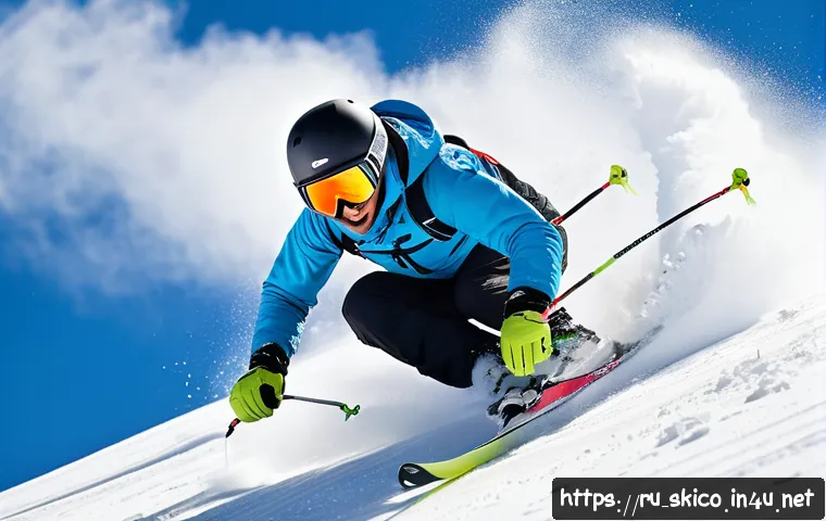 스키 강사 유튜브 콘텐츠 아이디어 - A dynamic action shot of a professional skier performing a complex freeride trick on fresh powder sn...