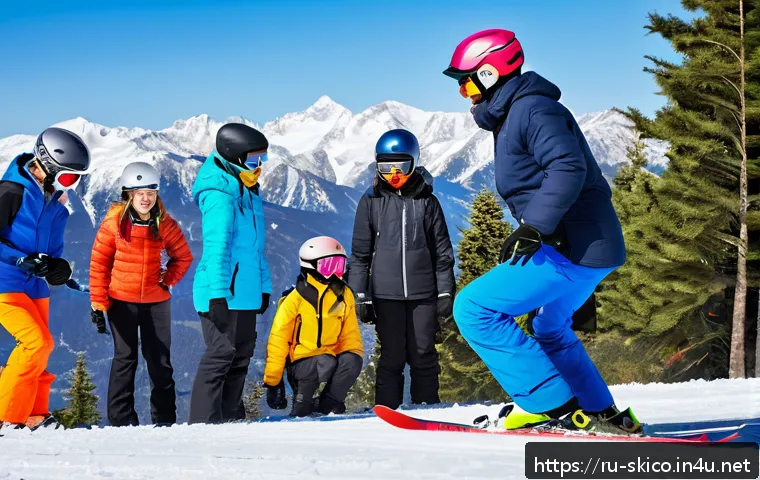 스키 강사의 고객 만족도 조사 - A professional ski instructor demonstrating individual coaching on a snowy mountain slope, dressed i...