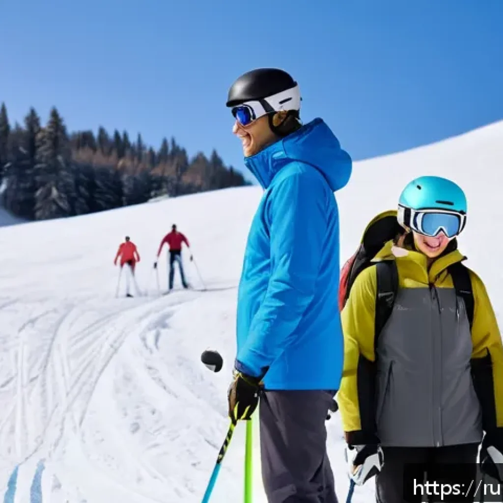 스키 강사의 학생 코칭 기술 - A ski instructor attentively coaching a diverse group of adult beginners on a snowy slope, all dress...