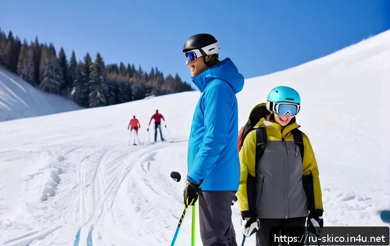 스키 강사의 학생 코칭 기술 - A ski instructor attentively coaching a diverse group of adult beginners on a snowy slope, all dress...