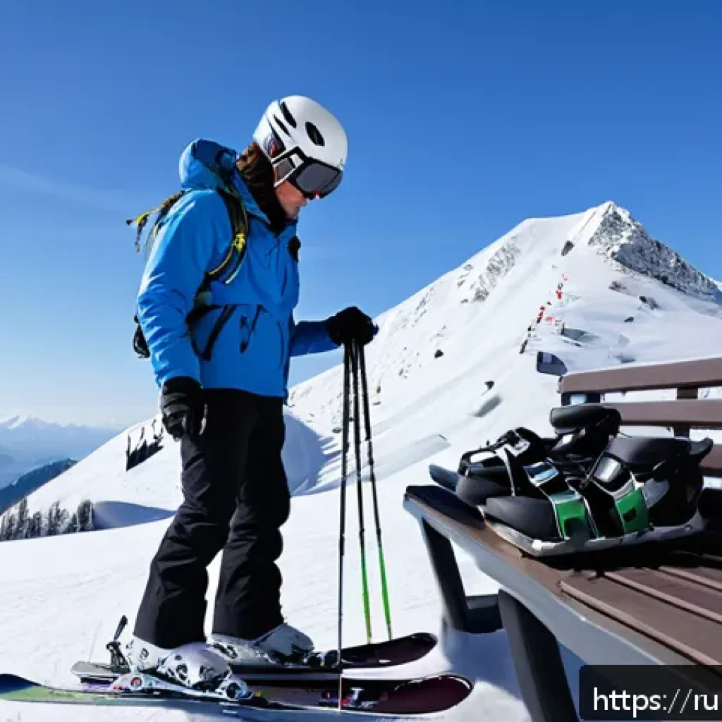 스키 강사의 동계 시즌 준비 방법 - A detailed scene of a professional ski instructor checking ski equipment before the winter season on...