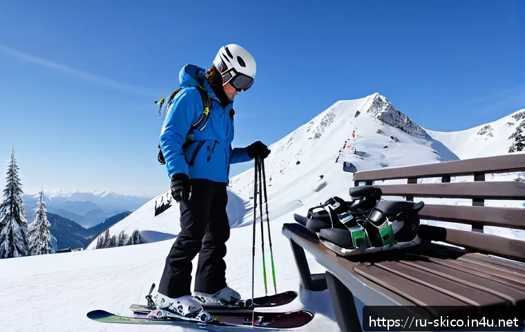 스키 강사의 동계 시즌 준비 방법 - A detailed scene of a professional ski instructor checking ski equipment before the winter season on...