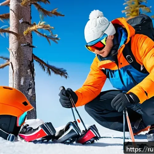 Home 33 스키 강사의 안전사고 경험담 - A detailed winter mountain ski scene featuring a group of skiers preparing for the day: one skier ca...