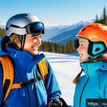 Home 19 스키 강사의 고객과의 신뢰 관계 강화 - A friendly ski instructor and a beginner student standing together on a snowy mountain slope, warmly...