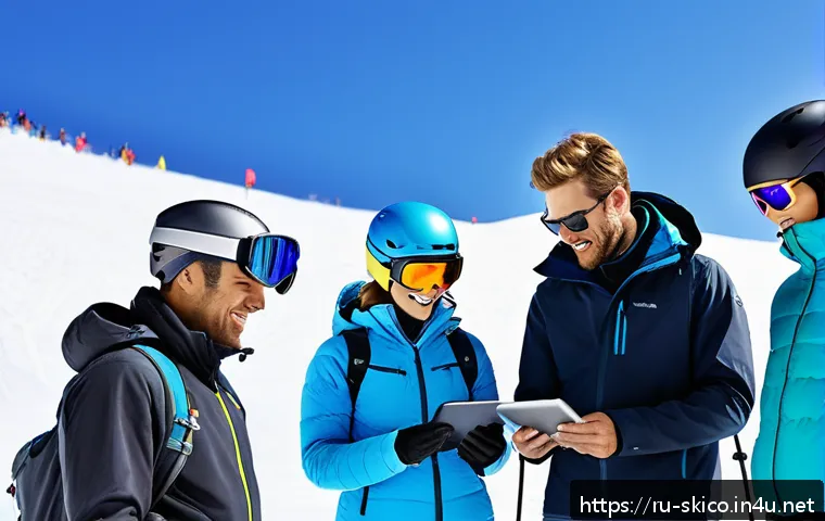 스키 강사의 강의 효과 실험 - A modern ski instructor conducting a personalized training session on a snowy slope with a diverse g...