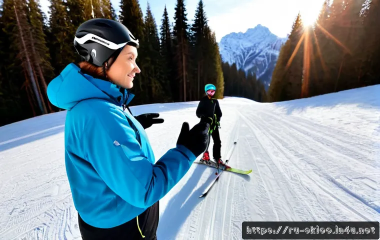 스키 강사의 고객 중심 강의 설계 - Photorealistic ski lesson at a Russian Caucasus mountain resort, attentive ski instructor in modern ...